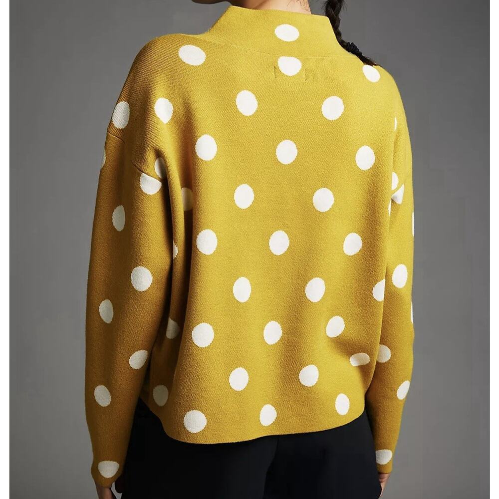 MAEVE by Anthropologie Carys Mock Neck Sweater Small White Green Polka Dot - Picture 3 of 11